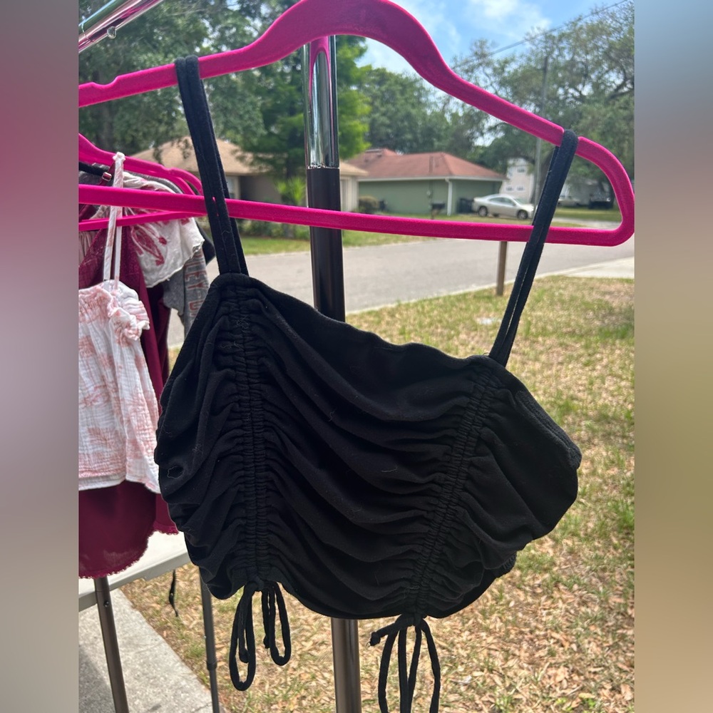 Black Ruched Crop Top
